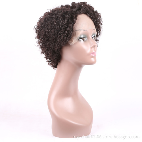 6inch Wholesale Remy Short Hair Swiss J Shape Braided Wigs,100% Brazilian Raw Human Hair Weave Curly Pixie Cut T Shape Lace Wig